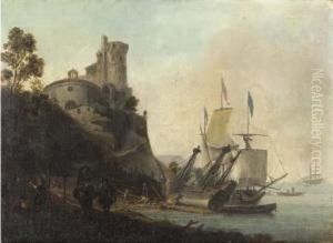 A Mediterranean Port Scene With A Ship Being Caulked