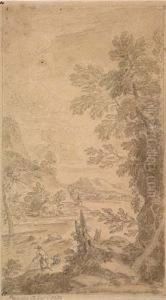 Landscape With A Fisherman Pulling In A Net From A Riverbank by Adriaen Van Der Kabel