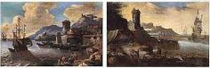 Mediterranean Port Scenes by Adriaen Van Der Kabel
