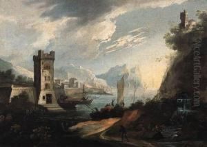 Marina Mediterranea Con Un Borgo Fortificato, Una Rupe Turrita Eduna Cascata