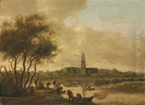 A Panoramic View Of The Rhine At Rhenen by Anthony Jansz. Van Der Croos