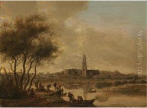 A Panoramic View Of Rhenen Seen 
From The South Bank Of The Nederijn, With The Church Of St Cunera