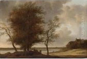 A River Landscape With Figures
Resting Under A Tree, A Farmhouse To The Right, A Town In The Distance by Anthony Jansz. Van Der Croos