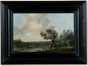 A Wooded River Landscape With A Bleaching Field A Wooded River Landscape With A Bleaching Field