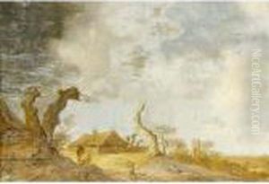 A Dune Landscape With Figures Conversing Near Tree Trunks, A Farm Beyond by Anthony Jansz. Van Der Croos