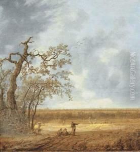 An Extensive Landscape With Peasants Conversing By A Deadtree by Anthony Jansz. Van Der Croos
