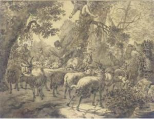 Herdsmen Driving Flocks Through A Forest by Jacob Van Der Does I