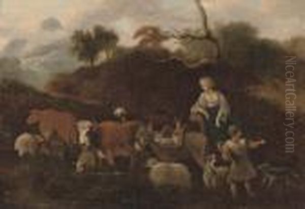 An Italianate Landscape With A Shepherd And Shepherdess And Their Cattle - view 1