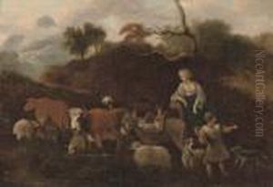 An Italianate Landscape With A Shepherd And Shepherdess And Their Cattle