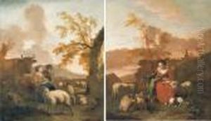 A Shepherdess And Her Son In A Landscape