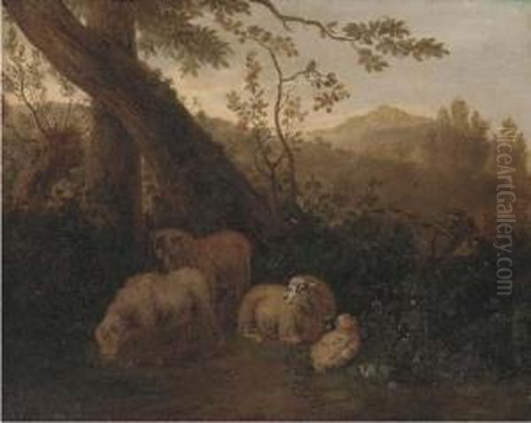 A Wooded Landscape With Sheep In The Foreground - view 1