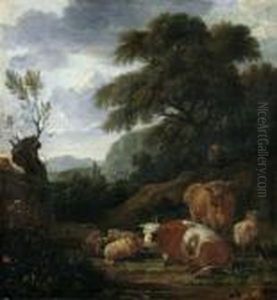 Sudliche Landschaft Mit Lagerndem Vieh Und Hirten.