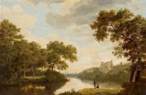 Idyllische Flusslandschaft Mit Einer Burg by Joris Abrahamsz Van Der Haagen