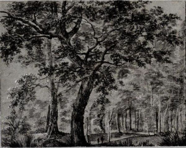 Woodland Scene, With Two Figures By A Tall Tree - view 1