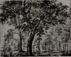 Woodland Scene, With Two Figures By A Tall Tree by Joris Abrahamsz Van Der Haagen