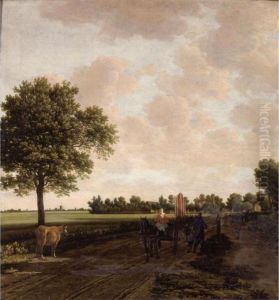 Landscape With A Peasant Woman Driving A Cart by Joris Abrahamsz Van Der Haagen