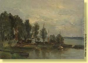 Coucher De Soleil Sur L'estuaire by Hendrik Van Der Hecht