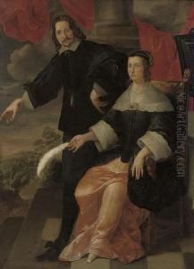 A Double Portrait Of A Gentleman
 And A Lady, Full-length, The Former Standing, The Latter Seated by Bartholomeus Van Der Helst