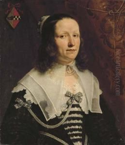 Portrait Of A Lady, Half-length, In A Black Dress With Strings Of Pearls