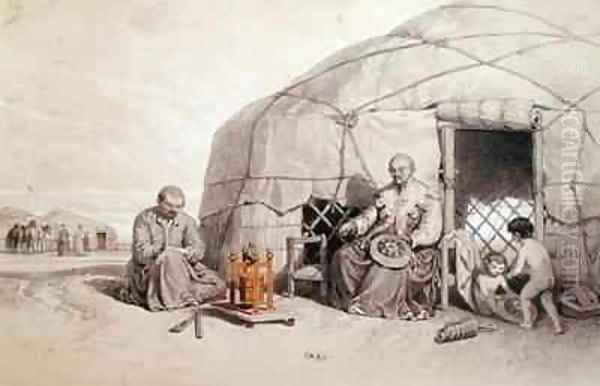 Kalmuks with a Prayer Wheel Siberia - view 1