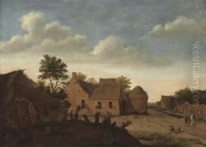 Figures On Horseback On A Track By A Village