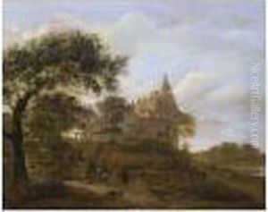 A Hawking Party Returning To A Castle Beside A River A Hawking Party Returning To A Castle Beside A River