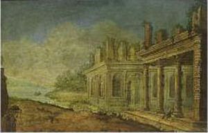 Ruins Of A Renaissance Castle On A Riverbank by Jan Van Der Heyden
