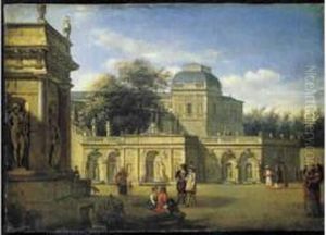 Gentilshommes Et Turcs Devant La Facade D'un Palais Baroque by Jan Van Der Heyden