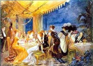 A Soiree in a Parisian restaurant advertisement for The Furrier Revillon in Le Figaro Illustre by Felix & Deshays, Raymond Fournery