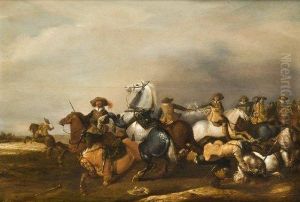 Escarmouche De Cavalerie by Abraham van der Hoef