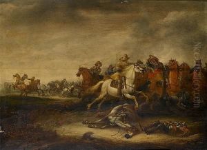 A Cavalry Skirmish by Abraham van der Hoef