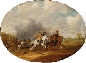 A Cavalry Skirmish With A Battle Beyond by Abraham van der Hoef