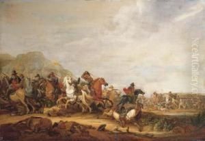 A Cavalry Skirmish by Abraham van der Hoef