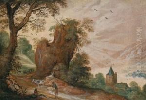 Paesaggio Montuoso Con Roccia E Pastori Paesaggio Montuoso Con Roccia E Pastori