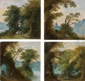 Chasseurs Et Promeneurs Dans Des Paysages by Jasper van der Lamen