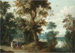 A Wooded River Landscape With Elegant Figures Having Their Fortune Told