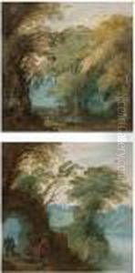 Four Wooded Landcapes With Figures by Jasper van der Lamen