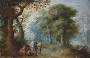 A Wooded Landscape With Travellers On A Track A Wooded Landscape With Travellers On A Track