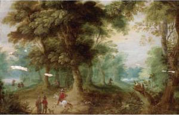 A Wooded Landscape With Huntsmen In The Foreground - view 1