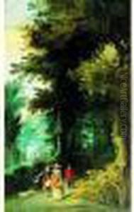 Promeneurs Sur Un Chemin Forestier Pres D'une Riviere by Jasper van der Lamen
