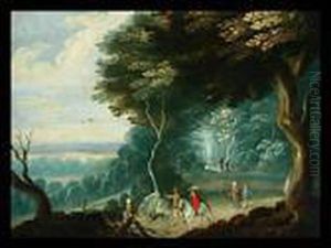Tiefe Landschaft Mit Reiter Und Personenstaffage by Jasper van der Lamen