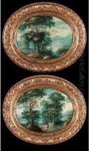 A Wooded Landscape With A Traveller In The Foreground And A Second Beyond A Wooded Landscape With A Traveller In The Foreground And A Second Beyond