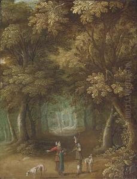A Wooded Landscape With Travellers On A Path - view 1