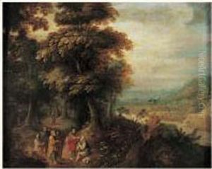 Paysans Sur Un Sentier Pres D'une Riviere by Jasper van der Lamen