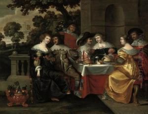 Elegant Company Courting In A Classical Courtyard