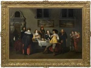 Elegante Gesellschaft An Einer Tafel by Christoffel Jacobsz van der Lamen