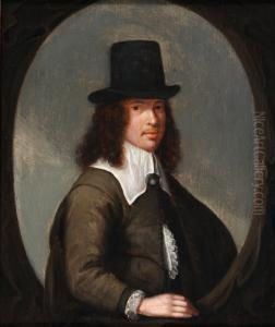 Portrait Of Agentleman, Bust-length Wearing A Black Tophat by Christoffel Jacobsz van der Lamen