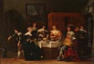 An Elegant Company Eating And Drinking In An Interior