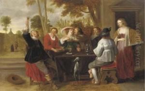 Elegant Company At Table On A Terrace by Christoffel Jacobsz van der Lamen