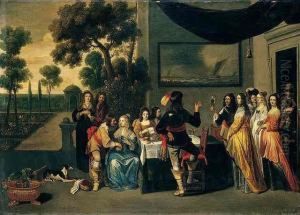 Elegant Company Drinking And Conversing On A Terrace